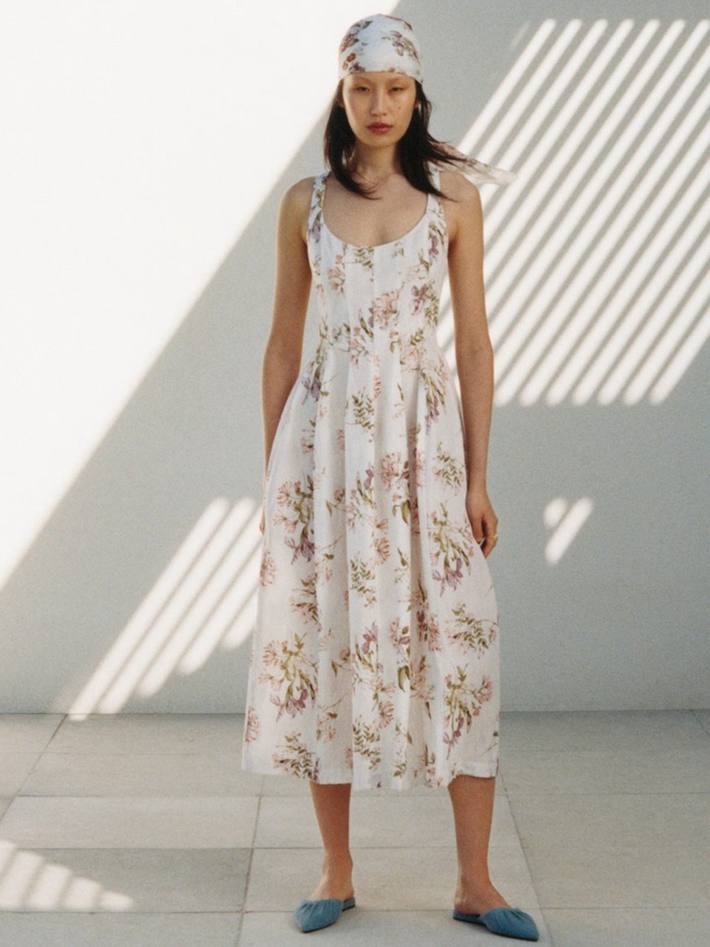 🌸✨ H&M x Brock Collection Floral Criss Cross Back Midi Dress Cream Size S NWT - Picture 8 of 16